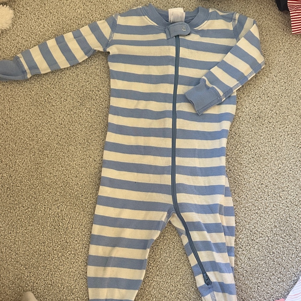 Hanna Andersson Blue and White Striped Kids Pajama Footies